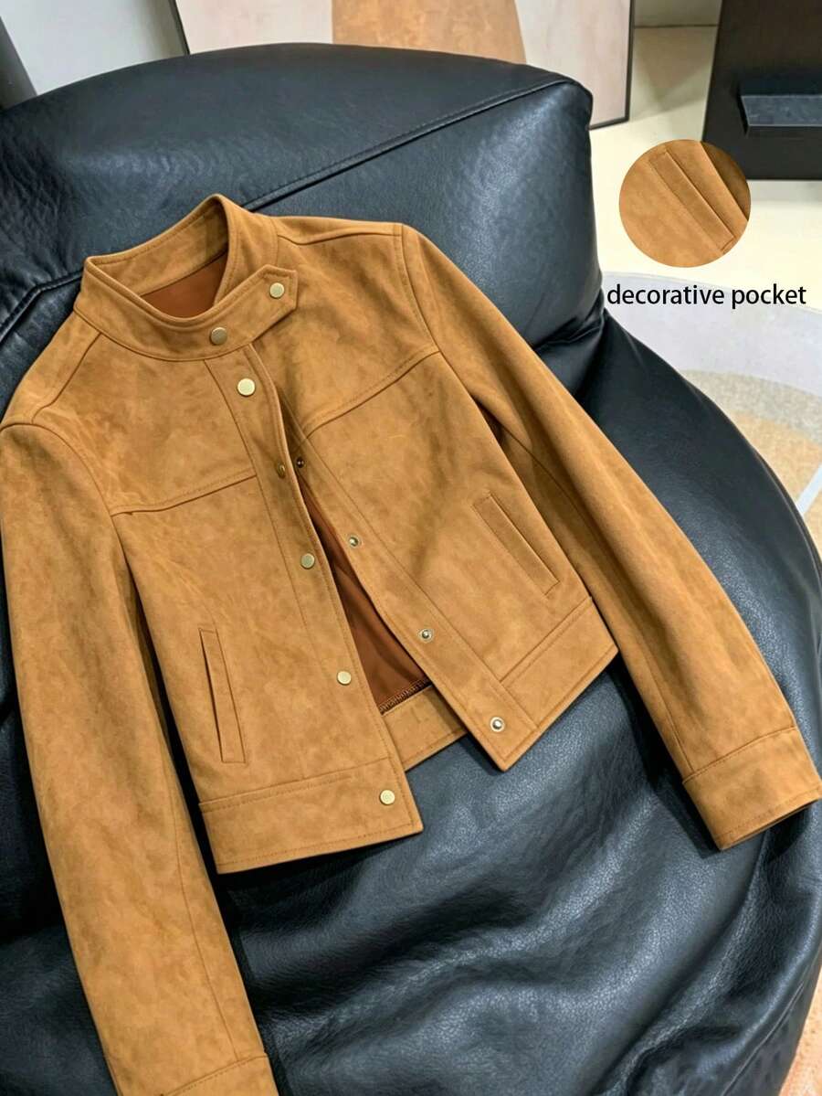 GlowEve CURVE Women's Plus Size Tan Suede Button Jacket Office Going Out Club Autumn Winter Casual Cowboy - Brown - View 1