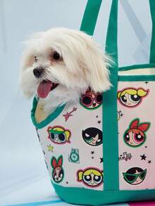 THE POWERPUFF GIRLS X PETSIN 1個綠色可折疊柔軟帆布寵物攜帶袋，適用於小型犬、貓和兔子，大口袋收納，內置牽引繩，適合日常就醫、戶外旅行、海邊旅行或返校收納 - 綠色 - 查看 3