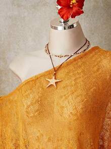 SHEIN ICON 女款大尺碼不對稱領蕾絲休閒日常針織上衣 - 橘色 - 查看 6