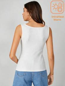 SHEIN BASICS 女款夏季休閒百搭純色背心上衣 日常居家穿搭 純白色 - 白色 - 查看 2