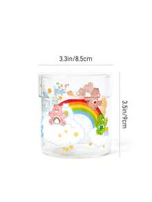 SHEIN X Care Bears 高硼矽玻璃儲存罐，卡通印花，透明化妝品收納盒，適用於棉片、棉棒、牙線、牙籤，可愛桌面收納容器，適合浴室梳妝台使用 - 無色 - 查看 5