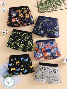 6pcs/Pack Tween Boy Colorful Video Game & Print Cotton Boxer Briefs Autumn Fall - Multicolor - View 1