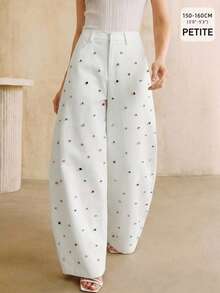 Anewsta Petite Modern Fashion White Curved Leg Trousers With Colorful Rhinestone Craftsmanship For Women - White - View 6