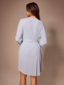 Lazeform Ultra Soft Striped Casual Women's Robe - Baby Blue - View 3