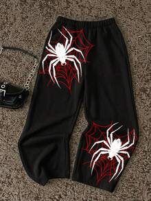 Attitoon Halloween Goth Y2K Spider /Spider Web Basic Sweatpants - Multicolor - View 1