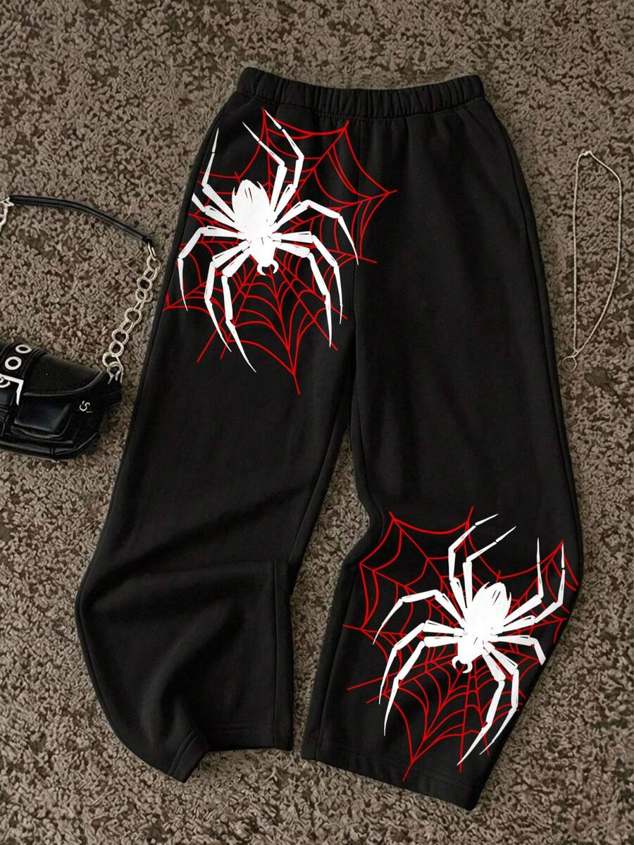 Attitoon Halloween Goth Y2K Spider /Spider Web Basic Sweatpants - Multicolor - View 1