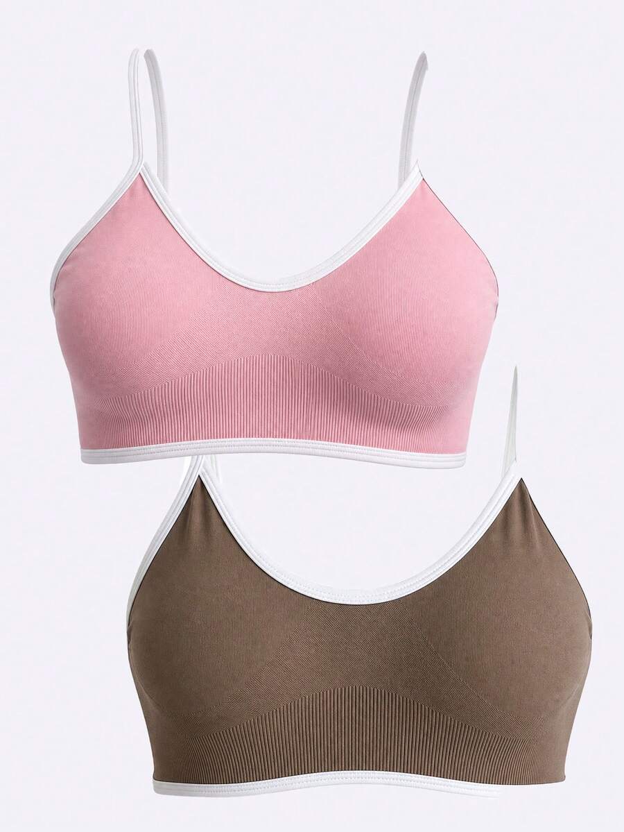 SHEIN Bra Olahraga Nyaman Wanita dengan Trim Blok Warna - MultiWarna - View 1