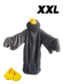 2Pcs Oversized Hooded Blanket Parka – Ultra Warm Down Alternative Wearable Blanket With Pockets, Soft Flannel Sherpa Lined Robe, Cozy Lounge Wear Gift Set With Slippers - Multicolor - View 10