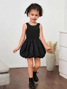 SHEIN Young Girl Plain Round Neck Backless Snug Fit Knit Dress - Black - View 4