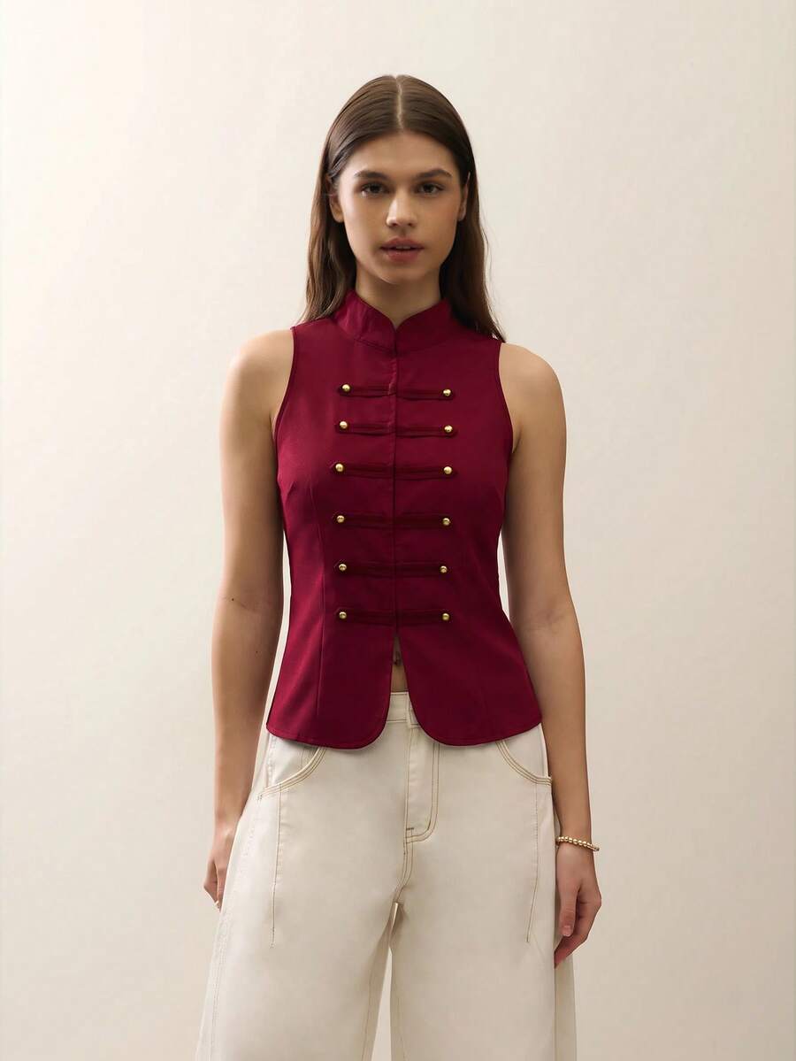 Nöista Long Sleeve Top With Buttons And Front Opening - Burgundy - View 1