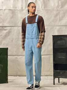 Men's Casual Outdoor Denim Bib Pants - Medium Wash - View 6