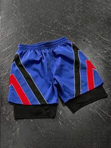 Gym Rark Men's Casual Striped Colorblock Drawstring Waist Double Layer Sports Shorts, Gym - Black - View 2