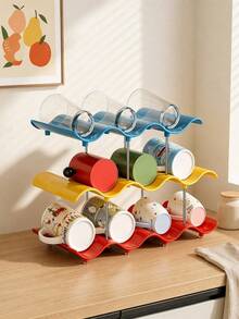Haus Hana 1pc Wavy Rim Cup Storage Rack, Stackable Multi-Tier Mug Holder, Wine Display Stand For Bar & Living Room - multicolor - View 1