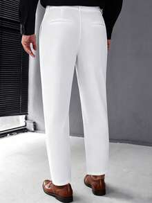 Manfinity Mode Men's White Solid Color Durable Business Commute Slim Straight Leg Dress Pants - White - View 2