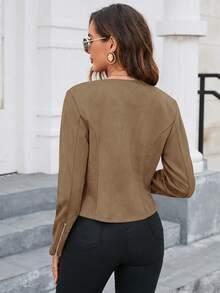 Editum Chaqueta de unicolor con cremallera delantera para otoño/invierno - Marrón - Ver 2