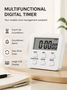 Teckwe 1pc Kitchen Timer Large LCD Display, Hours Count Down/Increment Function, Hour/Minute/Second Adjustment, One-Button Start/Stop, Clear Reset Button, Mode Switch Button, Back-To-School Essential - Multicolor - View 3