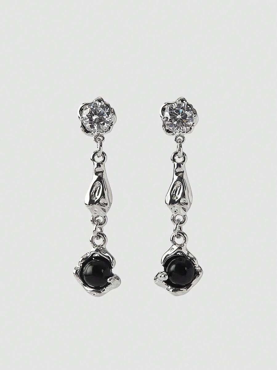 MortiRose Silver Lava Texture Punk Style Earrings,Goth/Gothic/Punk/Grunge/Dark Gothic,Streetwear,Summer/Festival/Prom/Party,Vintage - Silver - View 1