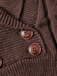 ROMWE Autumn/Winter Vintage Y2K Double-Breasted All-Match Versatile Slim Fit Retro Collegiate Cable Knit Women's Cardigan - Brown - View 3