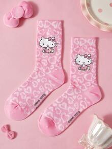 HELLO KITTY AND FRIENDS | SHEIN 2雙透氣吸汗中筒襪 - 混色 - 查看 7
