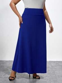 Chikora Plus Solid A-Line Long Black Skirt - Royal Blue - View 3