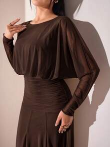 Veilorie Women's Elegant Solid Color Long Dress For Party - Coffee Brown - View 7