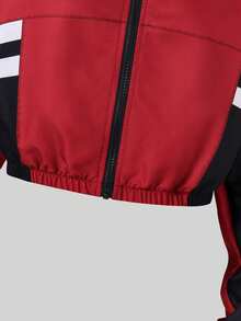 SHEIN 青少年黑色與紅色拼接標籤套裝，時尚休閒百搭個性舒適，適合外出，春、夏、秋季 - 彩色 - 查看 4