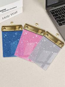 1pc Sparkling Glitter Acrylic Clipboard - PMMA Material, 6 Vibrant Colors (Blue, Pink, Green, Purple, Yellow, White) With Metallic Edges & Sparkling Glitter - Compact Portable Design For Classroom, Office, School, Notebooks & Journals - Multicolor - View 2