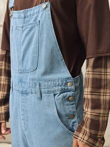 Men's Casual Outdoor Denim Bib Pants - Medium Wash - View 9