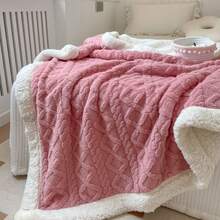 Cirelle 1pc Soft Double Sided Sherpa Fleece Throw Blanket - Thick Warm Flannel Bed Blanket With Embossed Cable Knit Pattern For Sofa, Couch, Dorm & Home Decor - Watermelon Pink - View 11