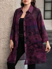 Reflora Plus Size Fashion Floral Print Single-Breasted Shirt For Vacation - Multicolor - View 8