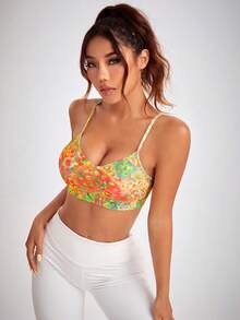 SHEIN Sovereign Charm 女款印花拼色時尚性感運動內衣 - 彩色 - 查看 2