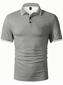 Manfinity Homme 男士休閒印花對比色半開襟鈕扣短袖 Polo 衫 - 灰色 - 查看 3