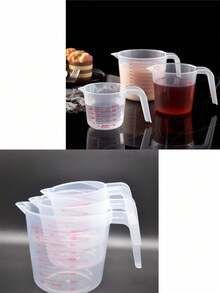 3pcs Transparent Plastic Baking Measuring Cups With Pvc Scale High Precision Graduated Markings Multifunctional Kitchen Tool 8.45oz 16.91oz 33.81oz For Home Baking Cooking Kitchen Daily Utensil Supplies - Multicolor - View 2