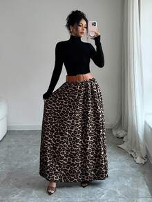 SHEIN Elenzya Women's Fashion Elegant Leopard Print Midi Skirt - Multicolor - View 5