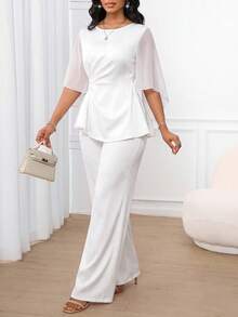 SHEIN Lady Women's Elegant Commuter Top And Pants 2 Pieces Set - White - View 4