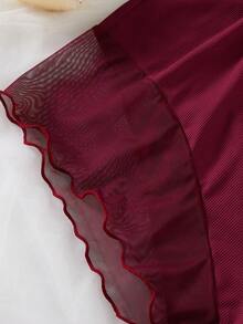 ZzzCrew Plus Size Women's Mesh Underwire Thin Cup Sheer Sexy Lingerie Set - Burgundy - View 6