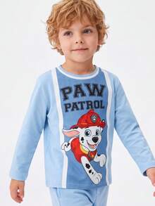 Maija Kids SHEIN | PAW Patrol Maija Kids 小男孩可愛休閒百搭卡通圖案拼色長袖T恤，舒適面料，適合日常穿著，休閒時尚 - 藍色 - 查看 3
