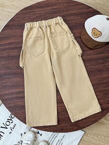 Boys' Streetwear Casual Contrast Stitch Loose Straight Leg Versatile Cargo Denim Jeans - Khaki - View 2