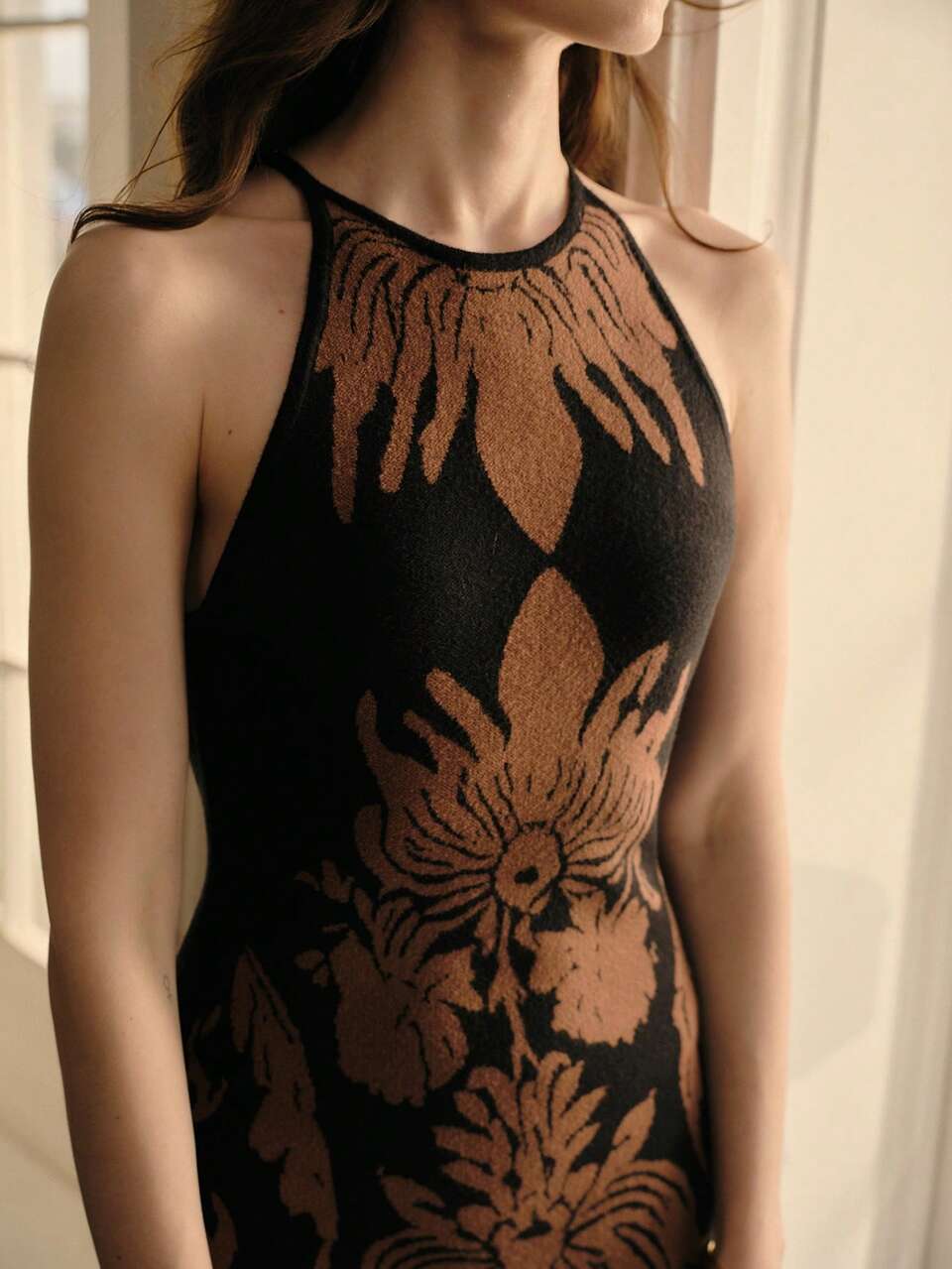MOTF FLORAL PATTERN TASSEL HEM SLEEVELESS SWEATER DRESS