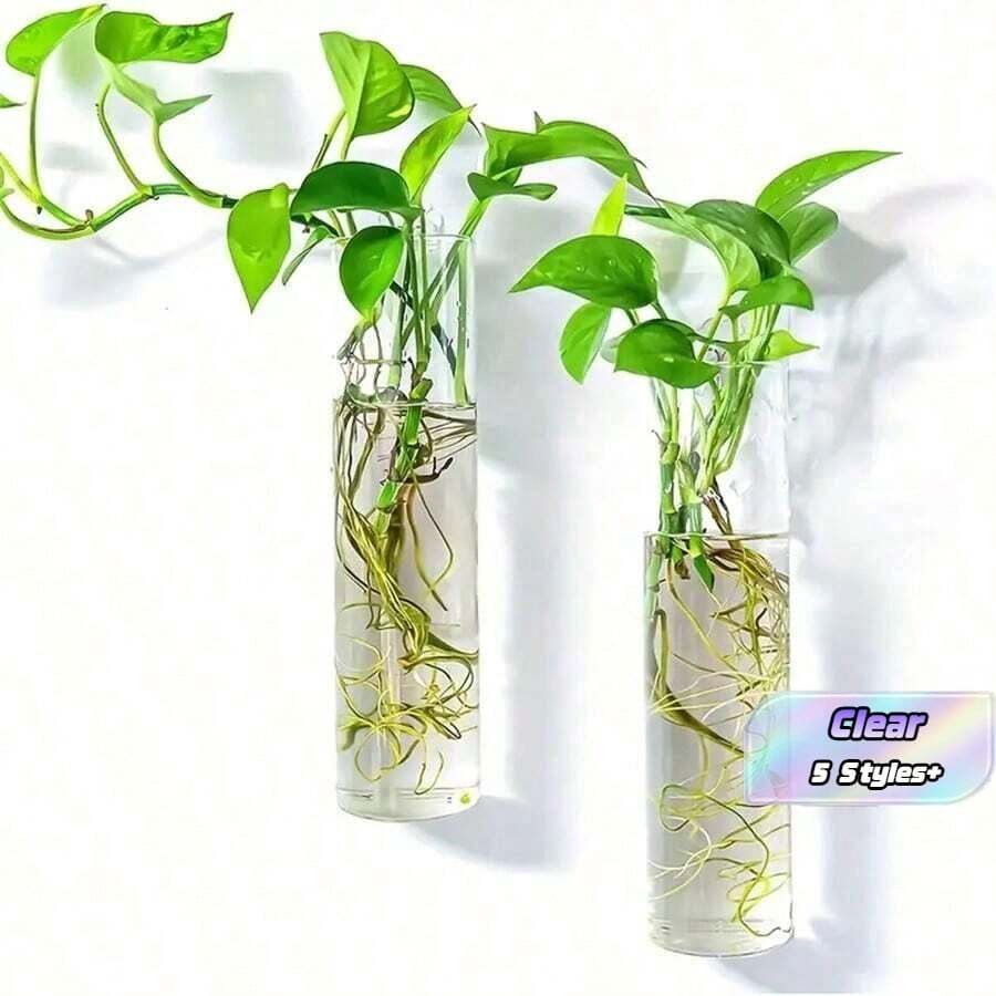 (With Hook) Wall-Mounted Round Glass Plant Pot, For Growing Hydroponic Plants, Home/Office/Garden Decor, Wedding - Multicolor - View 1