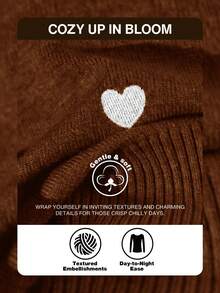 CosyJoli Women's Plus Size Heart Embroidered Basic Cardigan Winter - Brown - View 2