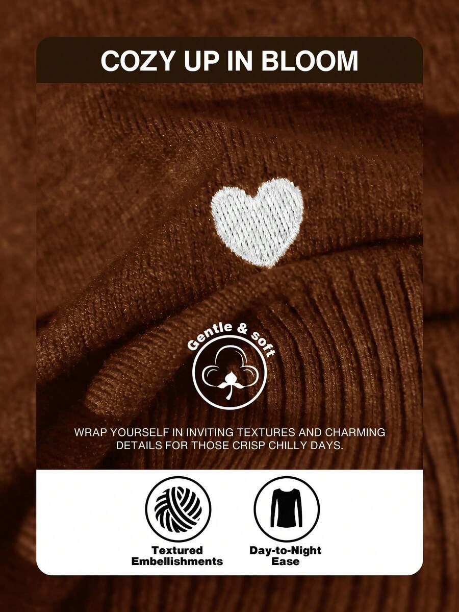 CosyJoli Women's Plus Size Heart Embroidered Basic Cardigan Winter