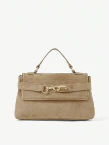 Maija Ladies Khaki Suede Hardware Buckle Decorative Suede Handbag, Fashionable And Elegant, Simple And Versatile Classic, Commuter Office Dating Daily - Khaki - View 4