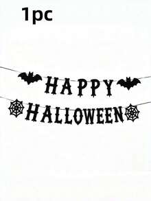 萬聖節場景佈置橫幅：Happy Halloween、黑色蝙蝠、蜘蛛網、派對裝飾用品 - 查看 8