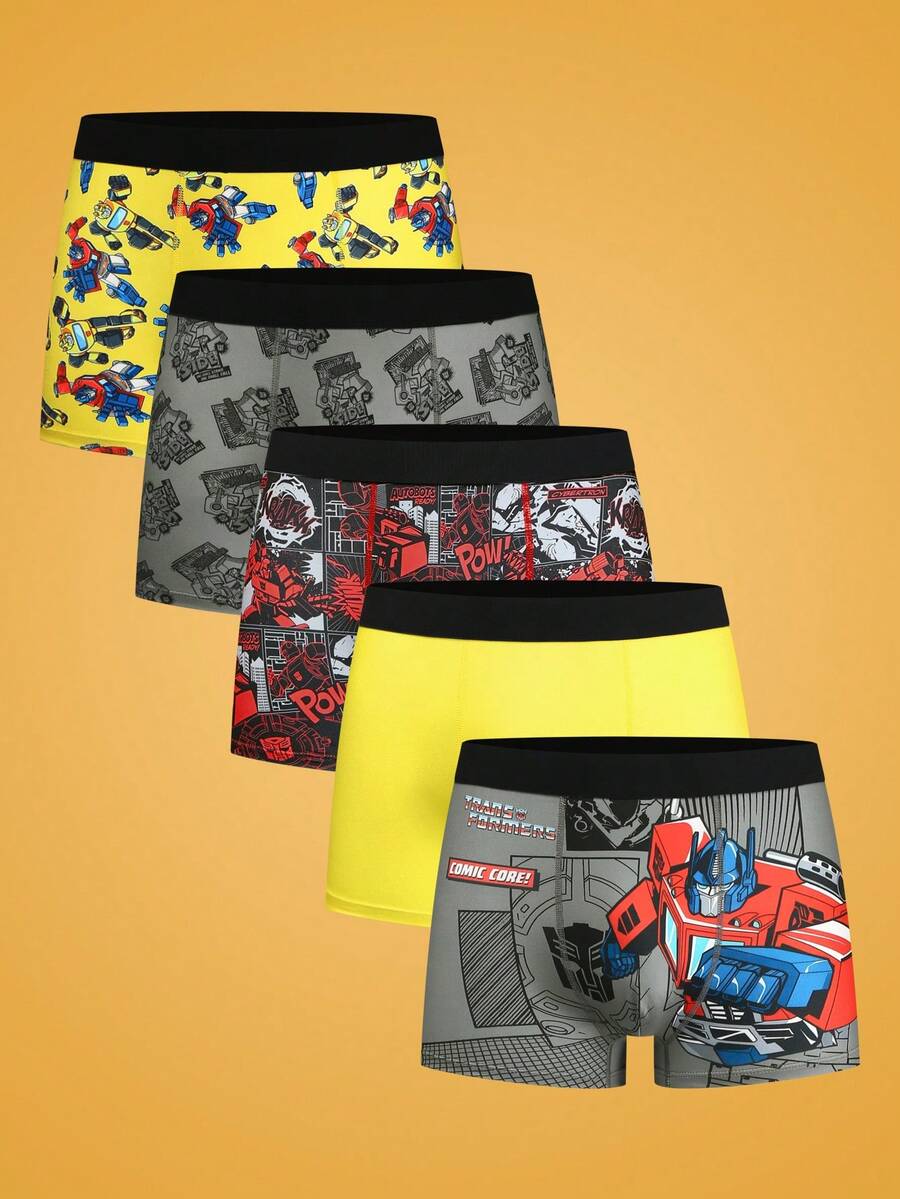 Notgurli Transformers X SHEIN 5pcs/Set Men's Manga Print Boxer Briefs - Multicolor - View 1