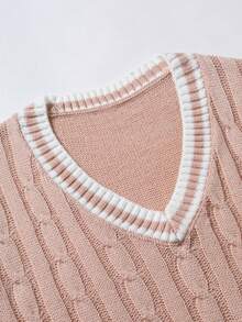 Manfinity CasualKnits 男士條紋V領休閒百搭針織背心 - 珊瑚粉 - 查看 6
