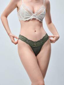 Softvol 1pc Women's Contrast Lace Seamless Panty - Army Green - View 3