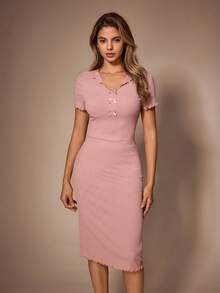 Lazeform Women's Home Dress, Fashionable & Comfortable Bow Decor, Wearable Sleepwear - Pink - View 4