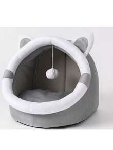 1pc Cute Soft Cat Bed House Comfortable Breathable Sleeping Basket All Year Round Suitable For Small Medium Large Cats Supplies - grey - View 11