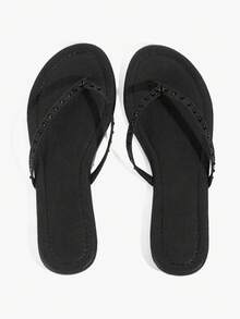 Grefit Black Riveted Flip-Flops, Bold And Avant-Garde, Suitable For Holiday Style, Spring Street Wear Or Relaxed Summer Guest Styling - Black hhhh - View 8